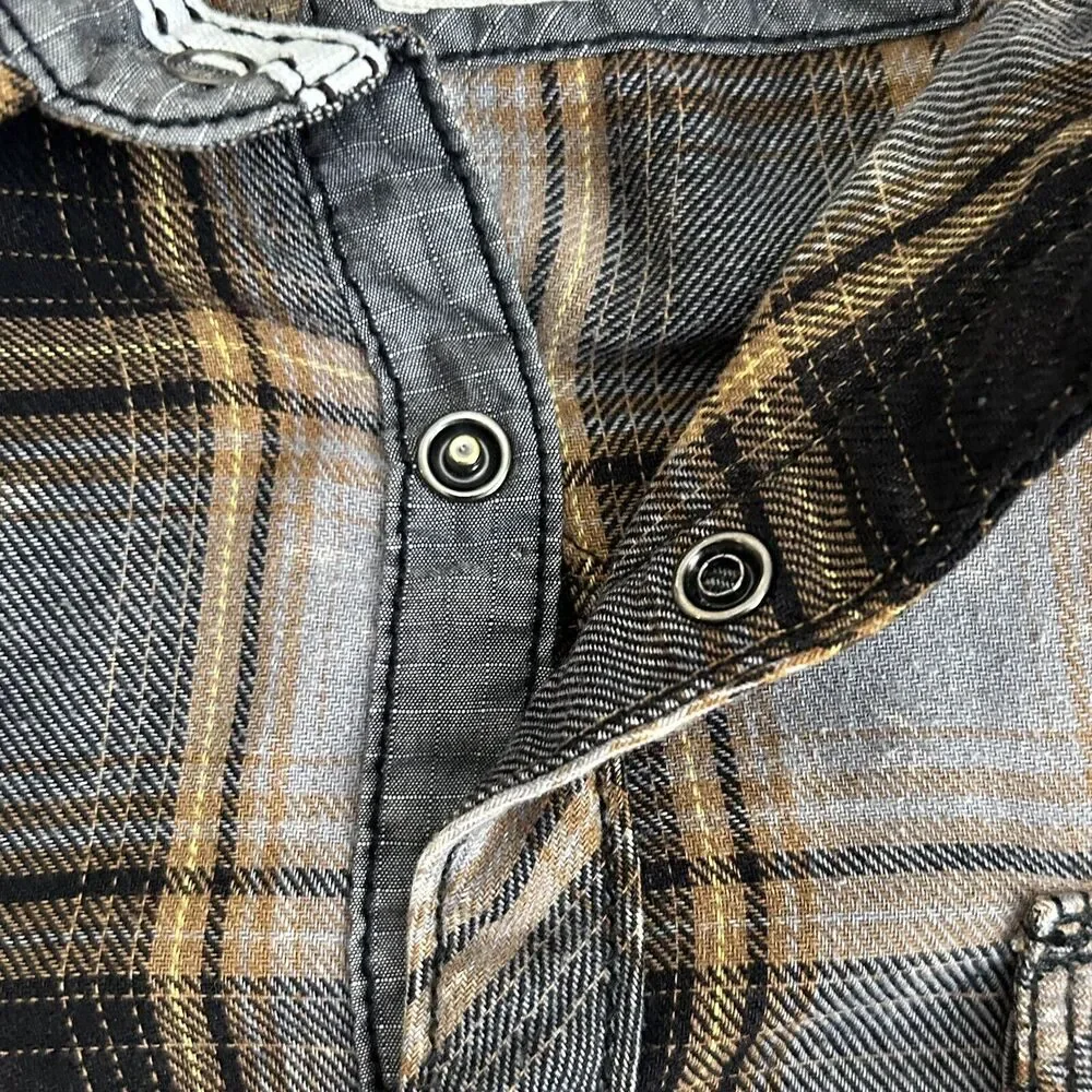 BKE Vintage Shirt Mens Large Brown Plaid Snap Yoke Spread Collar Point Pockets - Picture 5 of 14